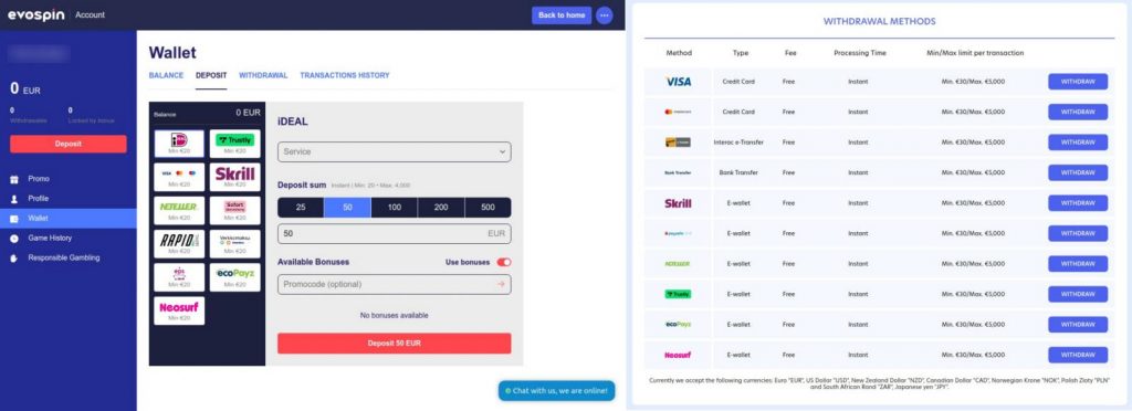 Blackjackonline.nl - Evospin betaalmogelijkheden storten en uitbetalen