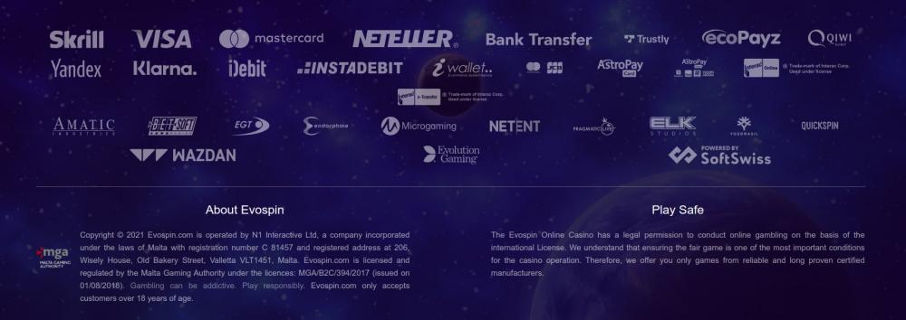 Blackjackonline.nl review Evospin - logos van providers, betaalsystemen en kansspel vergunning