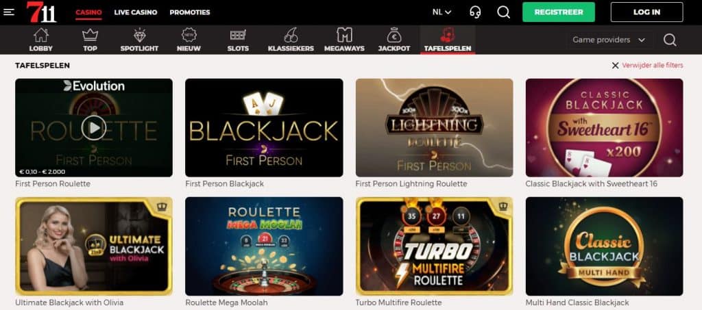 711 casino overzicht blackjack spel lobby