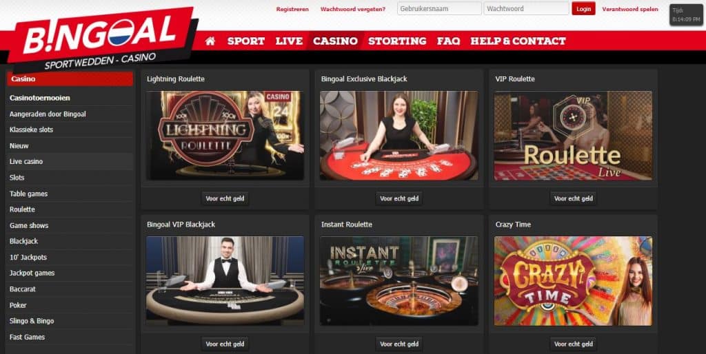 bingoal live blackjack spel lobby