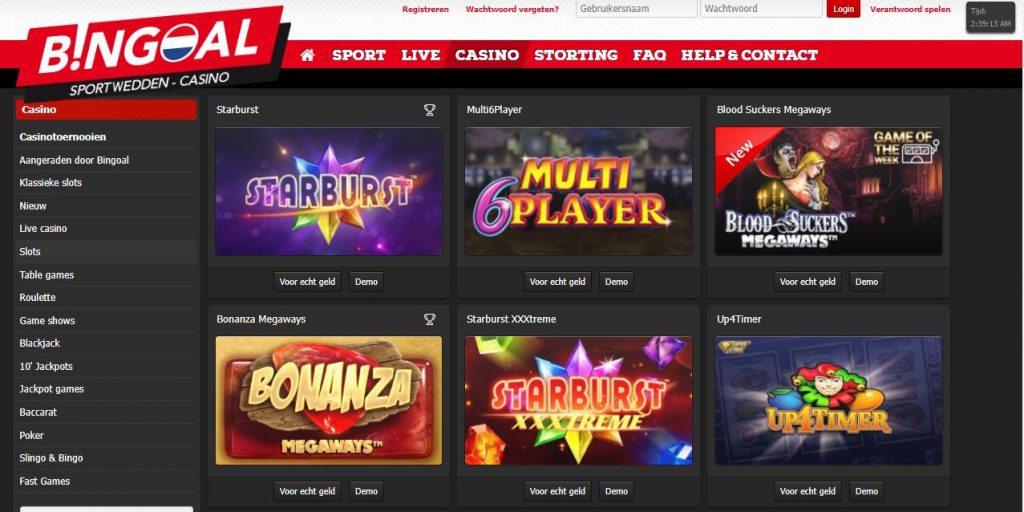 bingoal casino spel lobby