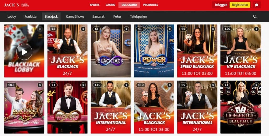 Jacks casino overzicht live blackjack spel lobby