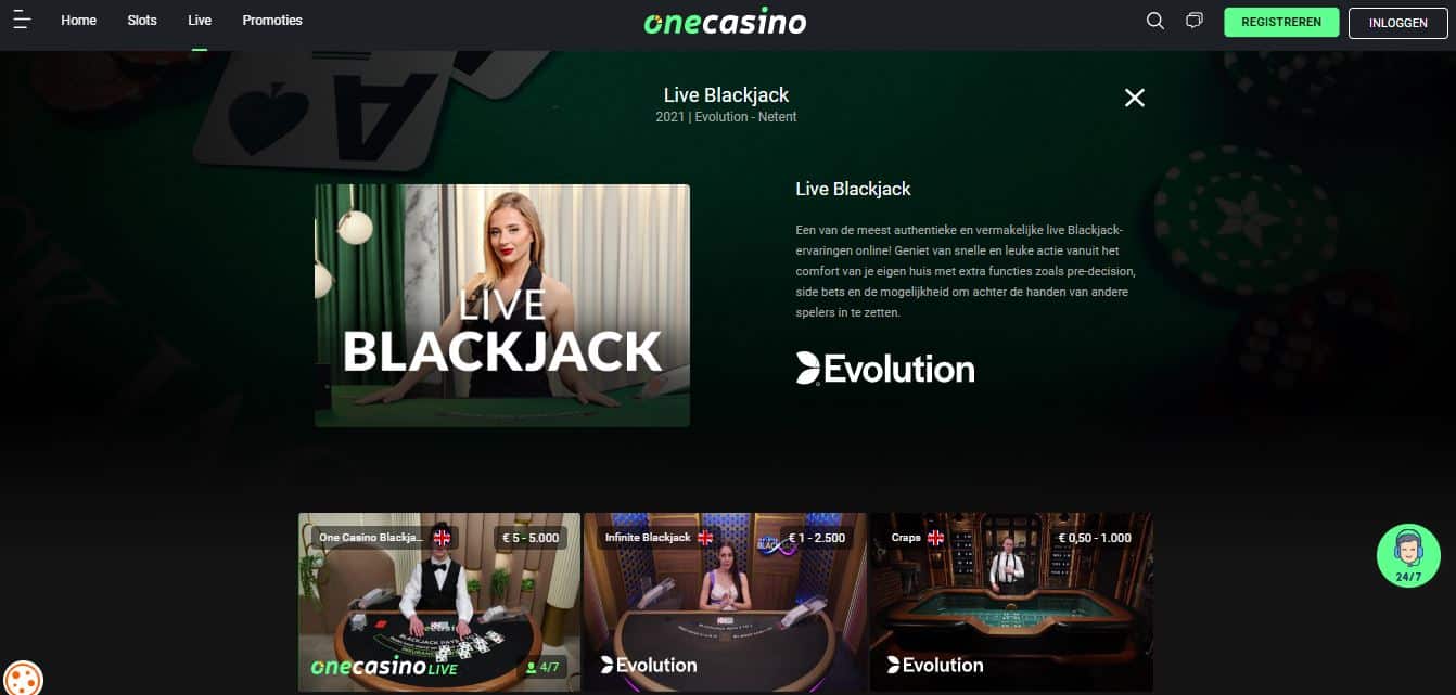 onecasino live blackjack spel lobby
