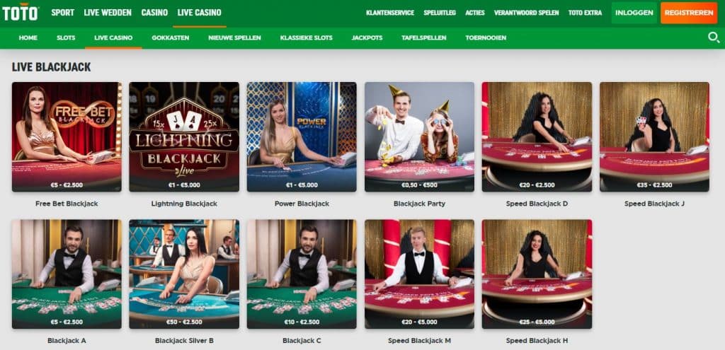 Toto overzicht live blackjack lobby 
