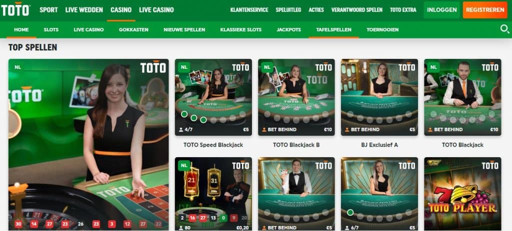 toto overzicht blackjack spel lobby