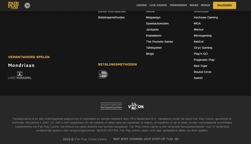 Fair play footer screenshot