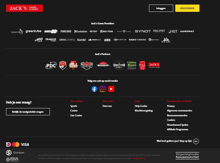Jacks casino footer screenshot
