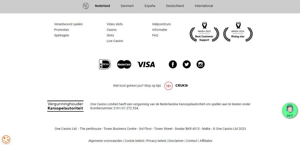 onecasino footer